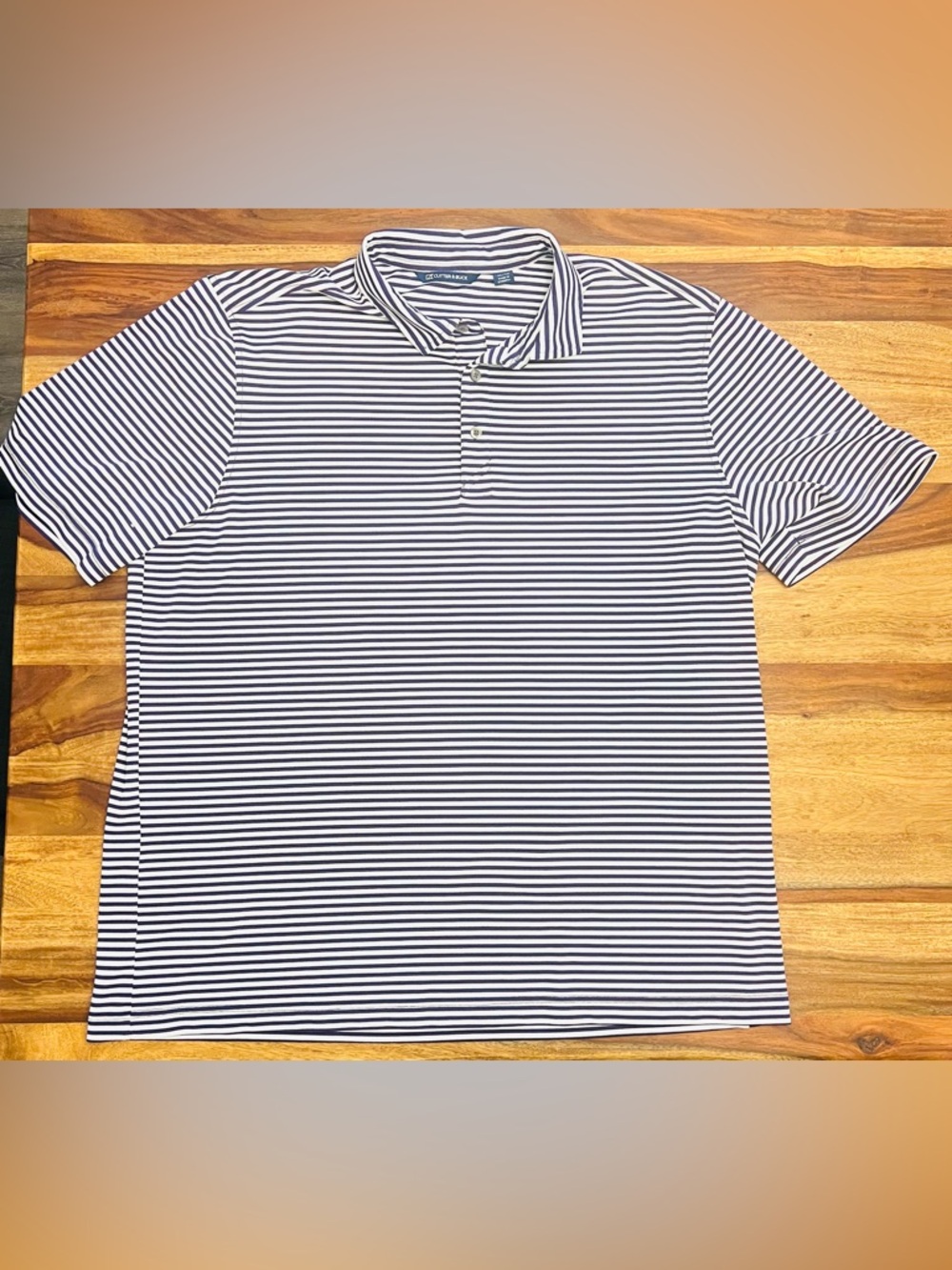 Men's Striped Polo Shirt - Dark Purple and White | XLarge